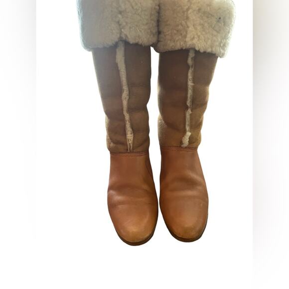 Vintage 70s Bass Brown Leather Shearling Interior Heeled Boot Boho Snow size 8 - Picture 4 of 11